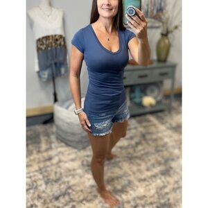 V-Neck Basic Baby Tee Denim Blue 0060